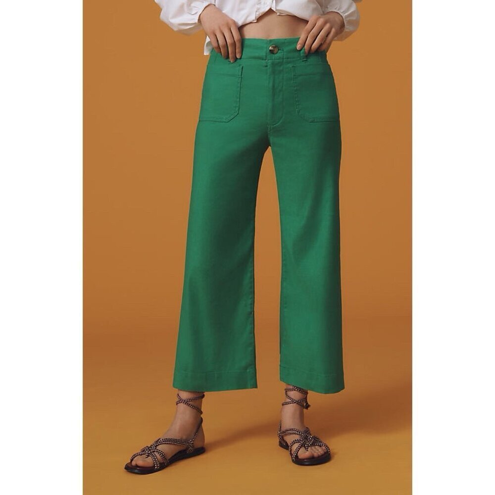 NWT Size 27P -The Colette Linen Blend Crop Wide-Leg Pants in Green (NWT USD 138)